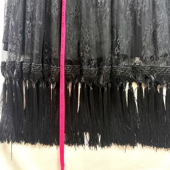 GRACIA Black Lace Tassel Maxi Dress Women Lg Formal Gala Dark Romantic 1920 Vibe - Picture 14 of 14